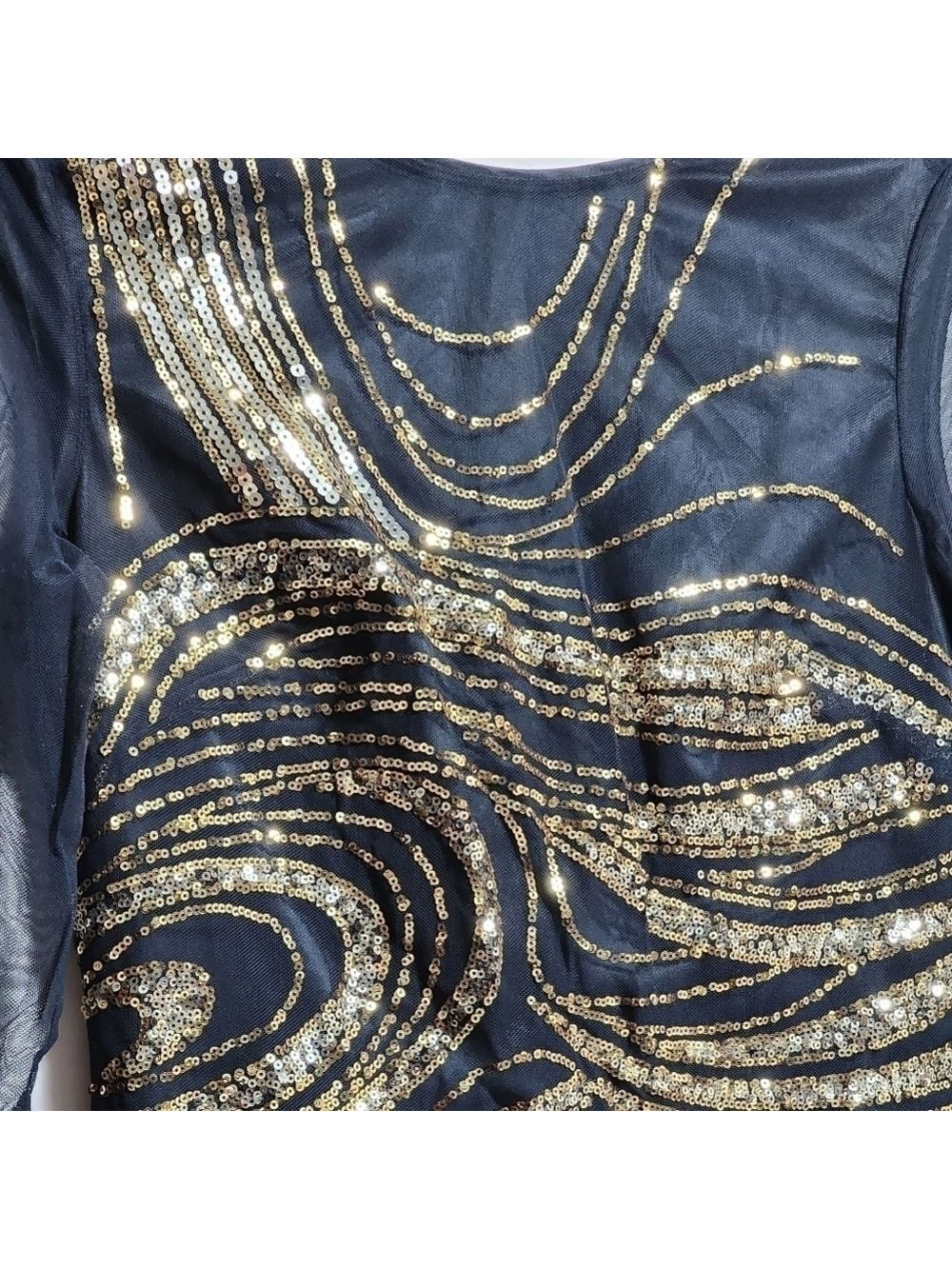 Bebe black bobycon long sleeve golden sequin mini dress size small - Picture 5 of 5